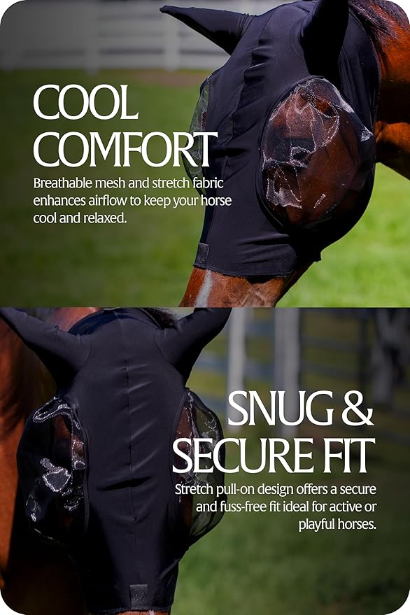 Equinavia Bug Out Fly Mask | Against Flies, Insects, UV Rays - Black - Warmblood-PurrikoPets