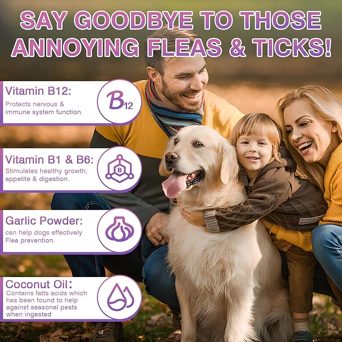 Dog Flea and Tick Treatment Chewable 200 Treatment Chews Natural Soft Chew Fleas Ticks Treatment Dog Oral Chewables Support Supplement Pest Defense Breeds and Ages Dogs Chicken Flavor-PurrikoPets