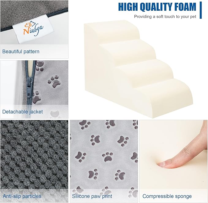 Dog Stairs for Small Dogs - High Density Foam Dog Ramp, Extra Wide Pet Steps with Non-Slip Bottom for High Beds, Couche and Sofa, Best for Dogs Injured, Older Dogs Cats, Pet with Joint Pain-PurrikoPets