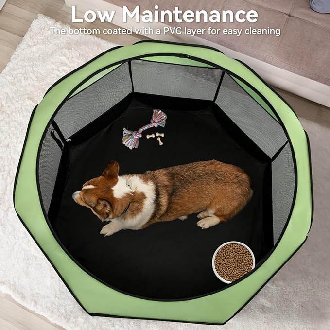 A4Pet Portable Pet Playpen, 49” Pop Up Dog Playpen with Bowl, Suitable for Puppies, Kittens, and Small Animals, Removable Zipper & Mesh Panel(19”W × 12”H)-PurrikoPets