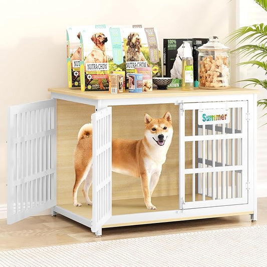 EasyCom Heavy Duty Dog Kennel Indoor with Name Tag, 41" Dog Crate Furniture for Medium Dogs, Double-Doors Sturdy Metal Dog Cage for Anxiety Dog, Decorate House as TV Stand, End Table, Bedside Table-PurrikoPets