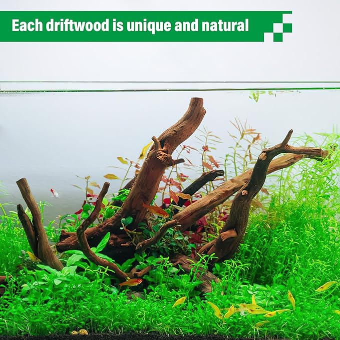 Driftwood for Aquarium Natural Aquarium Wood for Aquascaping Fish Tank Decorations Reptile Tank Decor (Natural Driftwood 12-16" 1 Pack+Protein Cotton)-PurrikoPets