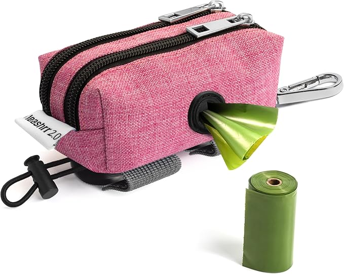 Dog Poop Bag Holder for Leashes - Dog Poop Bag Dispenser and Treat Holder with 2 Waterproof Pouches for Pet Waste Bags and Walking Accessories + 1 Free Roll - Leashrr 2.0 (Pink)-PurrikoPets