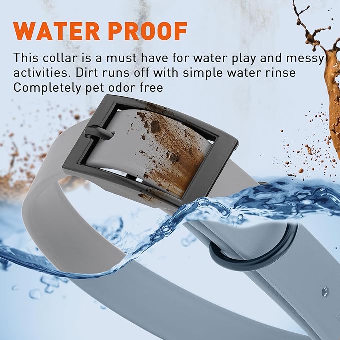 Dogline Biothane Waterproof Dog Collar Strong Coated Nylon Webbing with Black Hardware Odor- Proof for Easy Care Easy to Clean High Performance Fits Small Medium or Large Dogs, Battleship Gray-PurrikoPets