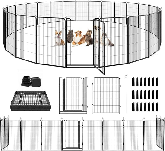 Dog Playpen Outdoor Extra Wide 24 Panels Heavy Duty Dog Fence 47" Height Anti-Rust with Doors Portable for RV Camping Yard, Total 63FT, 316 Sq.ft, Snowy Black-PurrikoPets