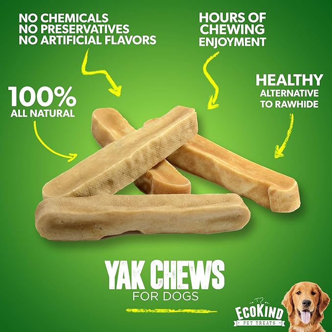 EcoKind Premium Gold Yak Cheese Himalayan Dog Chews, Dog Treats Large Breed, All Natural, High Protein, for Aggressive Chewers, Large - 3 Chews-PurrikoPets