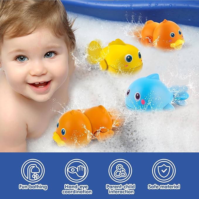 Dwi Dowellin Bath Toys for Toddlers, Magnetic Fishing Games Kids Bathtub Toys, Mold Free Wind-up Toys Swimming Fish Duck Whale Floating Water Toys for Kids Baby Infant-PurrikoPets