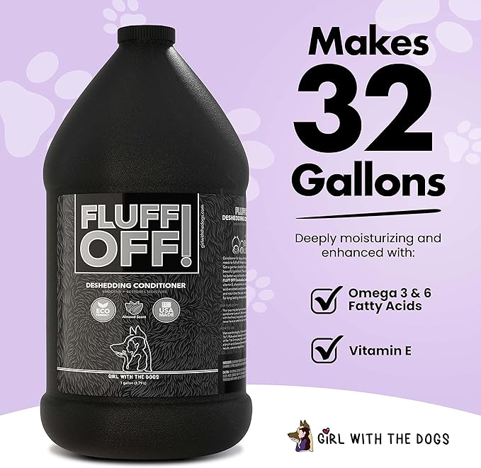 Fluff Off! by Girl With The Dogs, Natural Deshedding Dog/Cat Conditioner, 1 Gal, Made in USA 8 Wks+-PurrikoPets