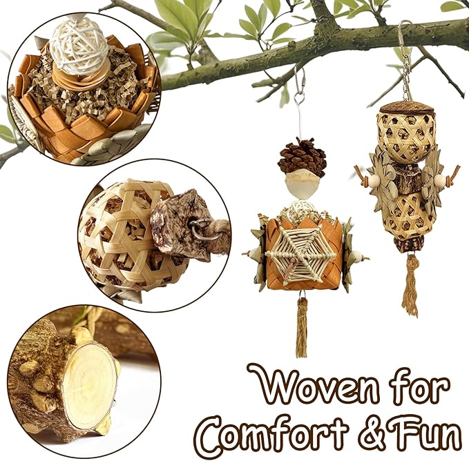 5-Pack Natural Hanging Basket Bird Toys – Foraging & Chewing Toys for Parakeets, Cockatiels, Conures & Small Birds – No Plastic, All-Natural Materials-PurrikoPets