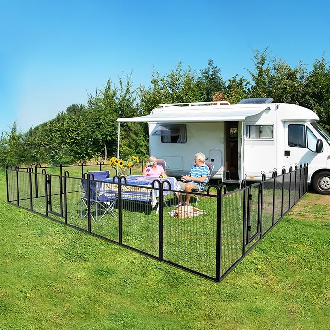 Dog Playpen Outdoor 24 Panels Heavy Duty Dog Fence 40" Height Anti-Rust with Doors Portable for RV Camping Yard, Total 54FT, 227 Sq.ft, Snowy Black-PurrikoPets