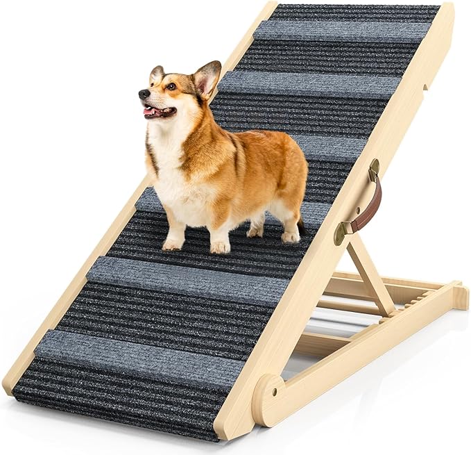 Dog Ramp for Bed, 6 Adjustable Height from 13.8" to 25.6", Folding Portable Wooden Pet Ramp for Small Dogs - Non-Slip High Traction Dog Ramp for High Bed Couch and Car Up to 200lbs-PurrikoPets