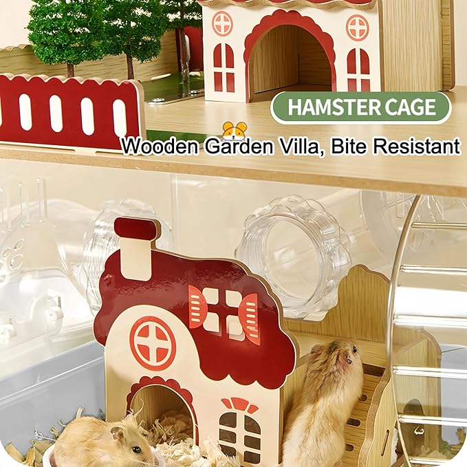 17 in 1 Clear Acrylic Hamster Cage with All Accessories,13.5''L* 10''W* 21''H Dwarf Hamster Cage,Magnetic Connection Small Hamster Enclosure,Garden Style Wooden Mouse Cage for Pet Mice(3-Layer,White)-PurrikoPets