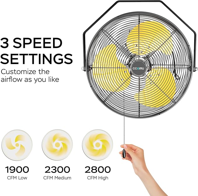 2800 CFM 12" Industrial Wall Mount Fan, High Velocity 3-Speed Professional Metal Wall Mounted Fan with Sealed Motor, Heavy Duty Fan Indoor for Covered Patio, Greenhouse, Gazebo, and Garage, UL Listed-PurrikoPets