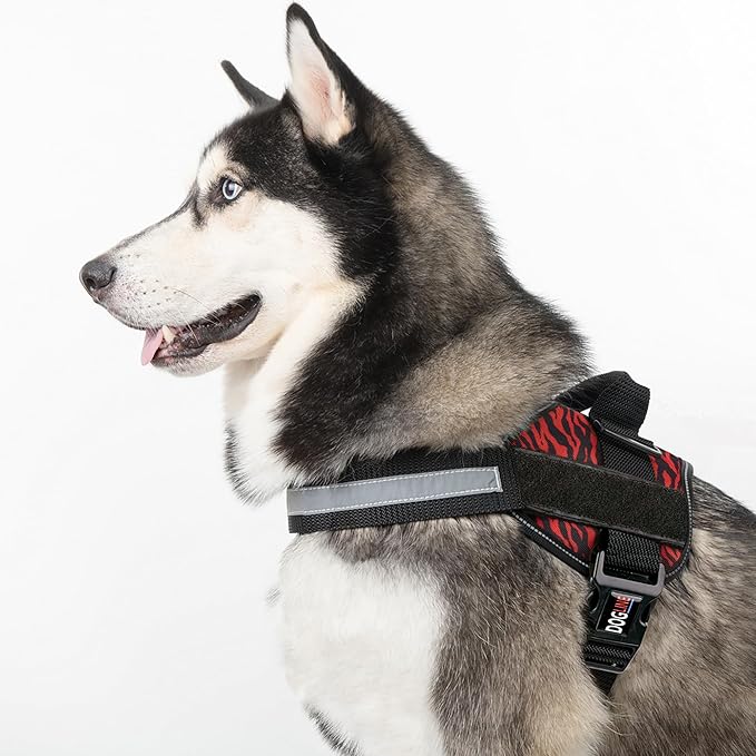 Dogline Dog Harness, Reflective No-Pull Adjustable Vest with Handle for Walking, Training, Breathable, No - Choke Harness for Small, Medium or Large Dogs Room for Patches Zebra Black/Red XS 15"-18"-PurrikoPets