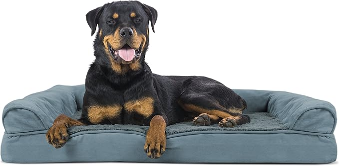 Furhaven Orthopedic Dog Bed for Large Dogs w/ Removable Bolsters & Washable Cover, For Dogs Up to 95 lbs - Plush & Suede Sofa - Deep Pool, Jumbo/XL-PurrikoPets