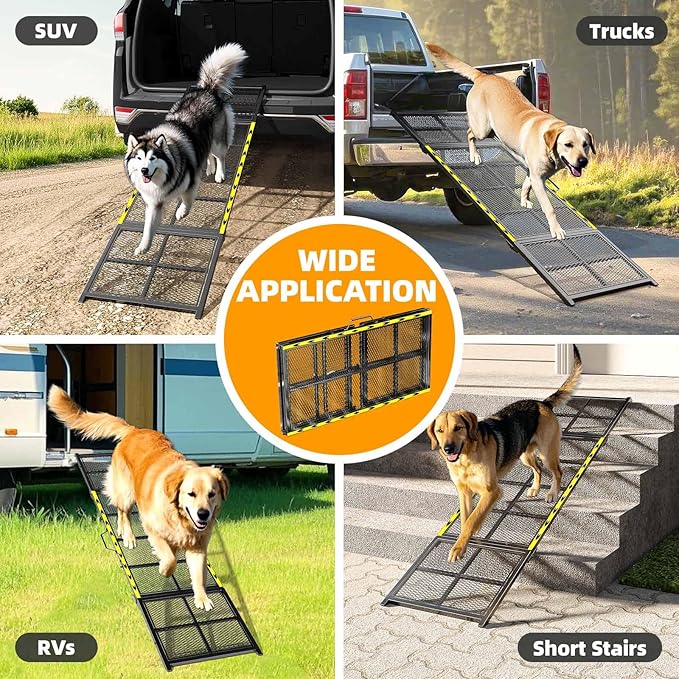 Dog Ramp for Car, 74x20 Inches Outdoor Portable Dog Ramps for Large Dogs with Reflective Strips, Non-Slip Surface Pet Ramp (Support Up to 150LBS)-PurrikoPets