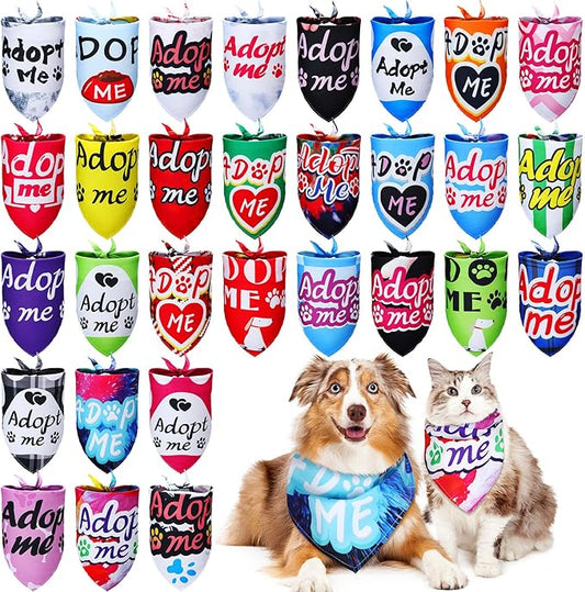 30 Pcs Dog Bandanas Bulk Pet Bibs Colorful Triangle Scarf Pet Bandanas for Medium Large Dogs Spring Summer Birthday Costume Decoration (Adopt Me)-PurrikoPets