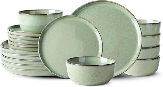 GBHOME Ceramic Dinnerware Sets for 6, 18 Pieces Stoneware Plates and Bowls Sets, Scratch Resistant Dishes, Dishwasher & Microwave Safe-Pastel Green-PurrikoPets