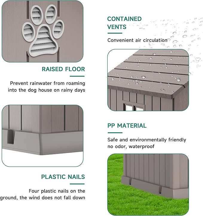 DRATO Dog House Indoor Outdoor for Small to Large Sized Dogs Indoor Outdoor Doghouse Puppy Shelter with Elevated Floor, Easy to Assemble (Light Brown, 38Inch(37.8 * 40.87 * 38.82))-PurrikoPets