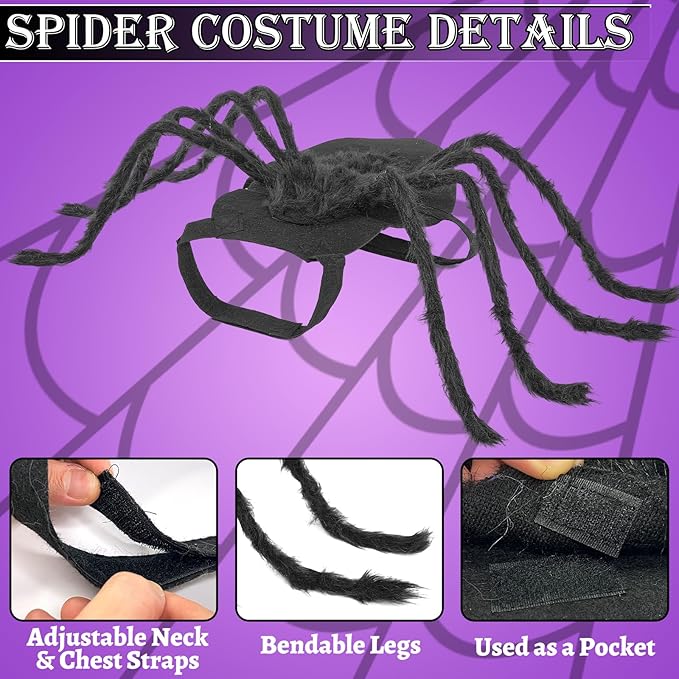 Dogs Halloween Spider Costume for Small Medium Large Dogs, Scary Spider Cosplay Apparel for Pets Cats Dogs Funny Halloween Outfits Clothes-PurrikoPets
