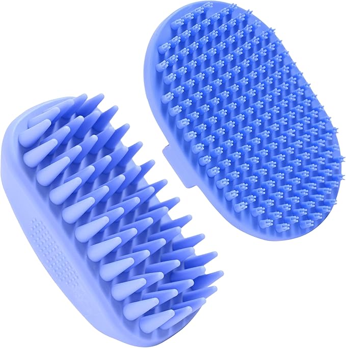 Dog Grooming Bath Brush, Pet Rubber Brush For Shower Scrubbing & Soothing Massage, Ideal for Long & Short Haired Dogs and Cats, Essential Puppy Grooming Accessories, 2 PACK [We Love Doodles]-PurrikoPets