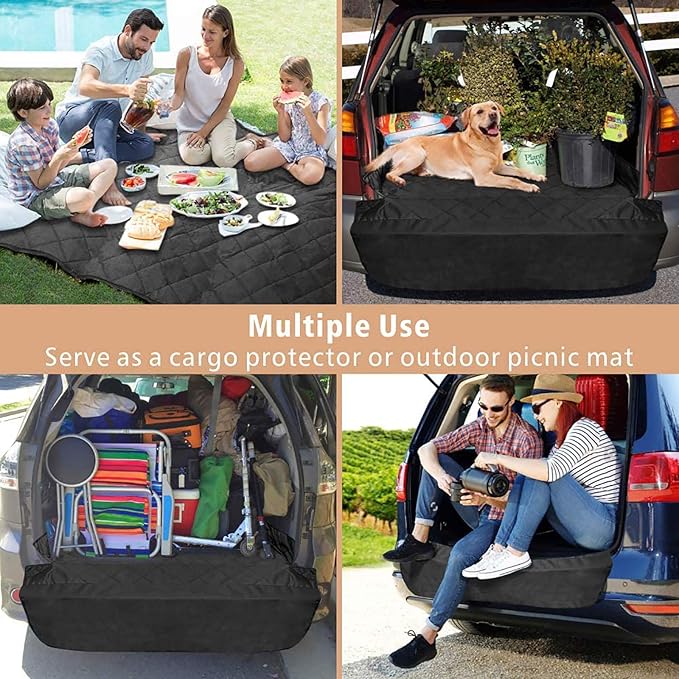 F-color SUV Cargo Liner for Dogs, Upgraded Extra Large Water Resistant Pet Cargo Cover Dog Seat Cover Mat for SUVs with Bumper Flap Protector, Non-Slip, Wear-Proof, Universal Fit, Black-PurrikoPets