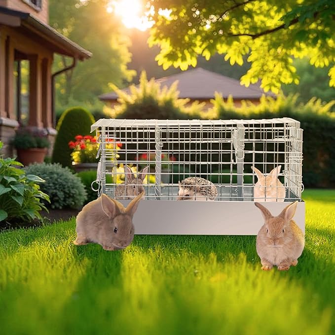 Folding Rabbit Cage, 18 x 12 x 10 in Portable Bunny Carrier with Tray and Handles for Transport, Travel or Temporary Housing, Indoor Outdoor Pet Habitat Animal Enclosure-PurrikoPets