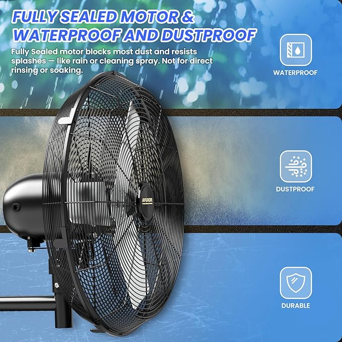 24'' Outdoor Wall Mount Fan, 4 Speed Oscillating Wall Fan with All Sealed Brushless DC Motor, Heavy Duty Industrial Fans, Waterproof Fans for Patios, House, Garage, Commercial, Warehouse, Factory-PurrikoPets