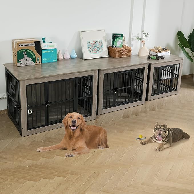 Gardner Pet Dog Crate Furniture for Small Dog, 27.2 Inches Dog Kennel Indoor, Wooden Dog Cage End Table, Heavy Duty Dog Crates, Rustic Grey-PurrikoPets