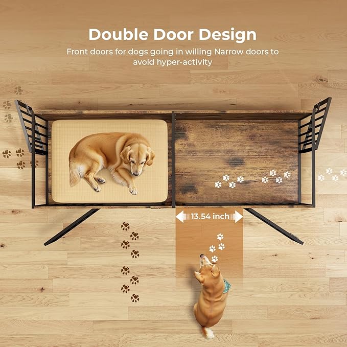 78 Inch Dog Cage Furniture for 2 Large/Medium Dogs with Removable Divider, Extra Large Double Doors Dog Kennel, XXL Thick Wooden Dog cage Furniture, Durable and Sturdy, Brown-PurrikoPets