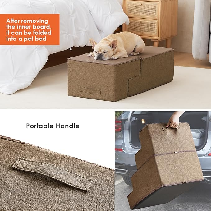 EHEYCIGA Dog Stairs for Bed 20" H, 4-Step Extra Wide Dog Steps for High Bed, Pet Steps for Small Dogs and Cats, Non-Slip Balanced Pet Ramp Indoor, Camel-PurrikoPets