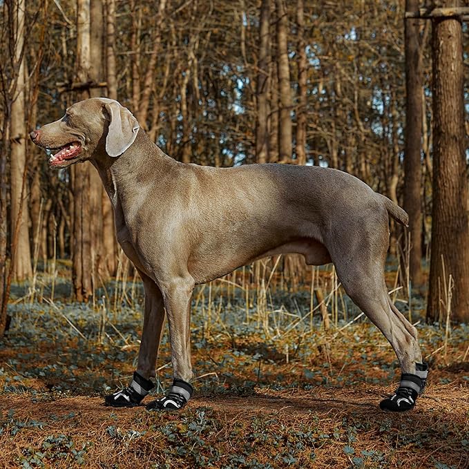 Dog Shoes, Waterproof Dog Boots & Paw Protectors with Anti-Slip Sole, 4pcs/Set Pet Dog Booties, Reflective Dog Shoes for Small Medium Large, Winter Snowy Summer Hot Pavement (Black, 7# (XL))-PurrikoPets