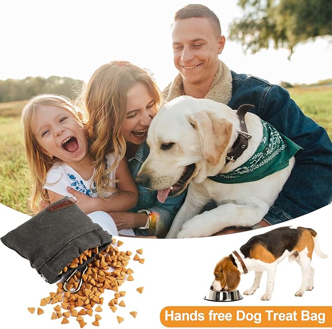 2PC Dog Treat Pouch,Dog Training Treat Reward Bag,Portable Puppy Hand Free Dog Walking Bag,Auto Closing Dog Food Dispenser,Behavior Aids for Puppy Travel or Outdoor(Green+Grey)-PurrikoPets