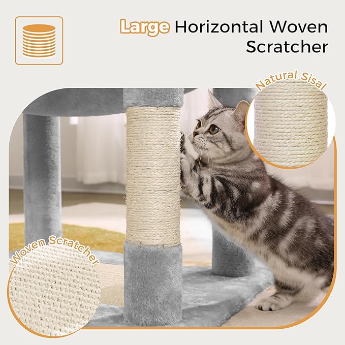 72” Cat Tree for Large Cats Big Cat Tower with Enlarged Hammock 21.6x17.7” Spacious Cats Condo House and Roomy Top Bed and Multiple Scratch Posts for Indoor Adult Cats (Grey, XLarge-72)-PurrikoPets