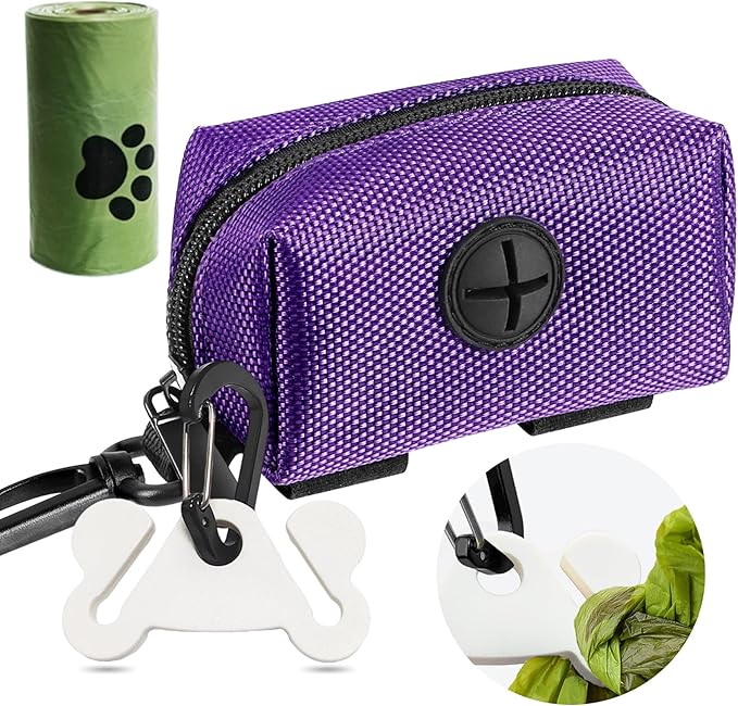 Dog Poop Bag Holder for Leash Attachment Dog Poop Bag Dispenser Dog Waste Bag Dispensers Dog Poop Bag Holders Fit Dog Leash Accessory With Hand Free Holder Carriers,Purple-PurrikoPets