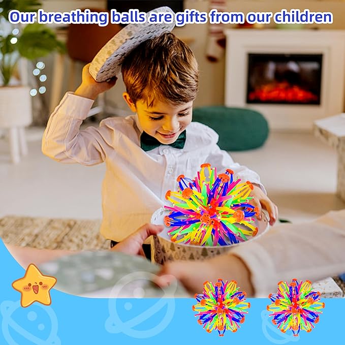2Pcs Colorful Sphere Expandable Breathing Balls Fidget Toy-Stress Reliever ,Collapsible Expanding Magic Ball Toys from 6" to 12"for Kids & Adults Mindfulness Meditation Practices,Yoga -ADHD-PurrikoPets