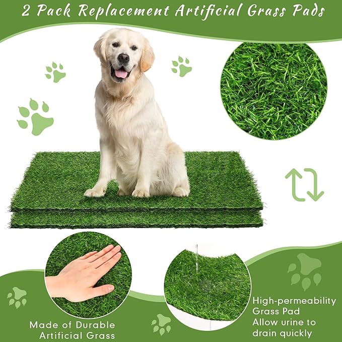 35'' x 22.6'' Dog Grass Pad Large Patch Potty with 2 Artificial Dog Grass Washable Puppy Pee Pad Foldable Dog Litter Box Indoor Outdoor Dog Potty Portable Pet Loo for Travel Balcony-PurrikoPets