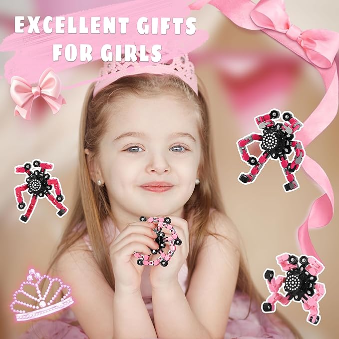 Fidget Toys for Girls, Birthday Gifts for 4 5 6 7 8 9 10 11 12 Year Old Girls Boys, Pink Transformable Fidget Spinners for Kids, Stocking Stuffers for Kids Adults Party Favors Toy-PurrikoPets