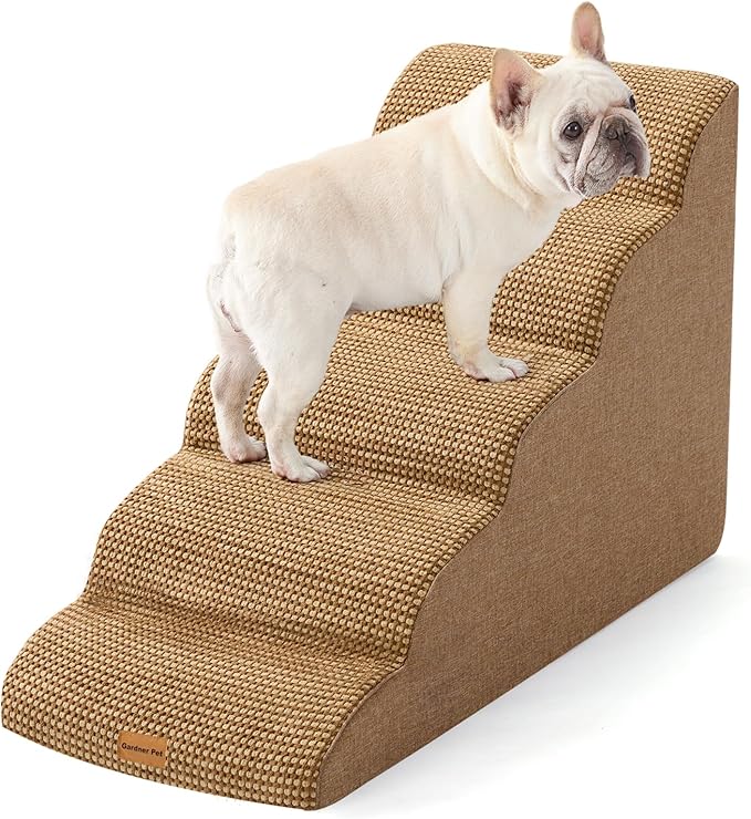 Gardner Pet Dog Stairs for Small Dogs 22.8" H, 5-Step Brown Curved Pet Stairs, Dog Steps for High Bed, Couch (24-30 in) with Durable Non-Slip Waterproof Fabric Cover and CertiPUR-US Certified Foam-PurrikoPets