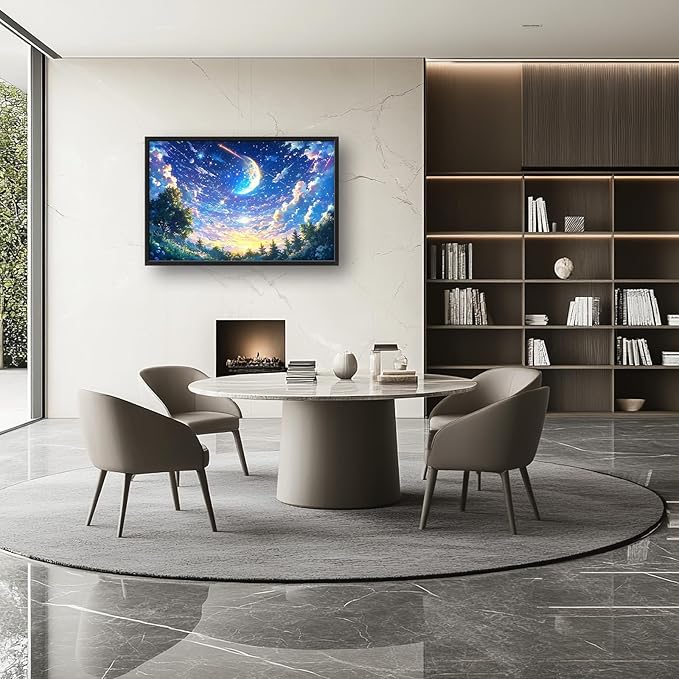 Framed Large Anime Sky Wall Art for Living Room, Oversized Fantasy Night Sky Forest Wall Decor Nature Canvas Painting Modern Artwork Home Decoration for Living Room Bedroom Office 36"x24"-PurrikoPets