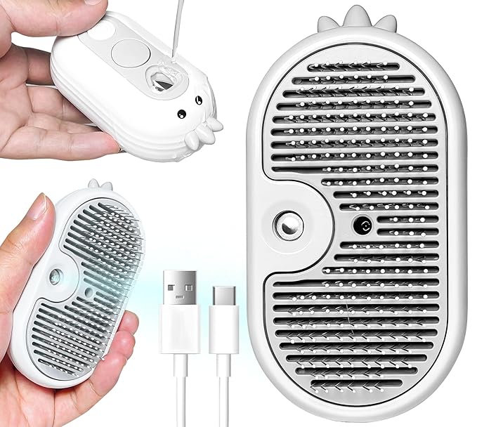 3-in-1 Rechargeable Steam Brush for Cats & Dogs - Anti-Static Spray Pet Grooming Brush with Warm Mist Massage, Hair Shedding Control, Detangling Comb & Cleaning Tool for Effective Deshedding-PurrikoPets