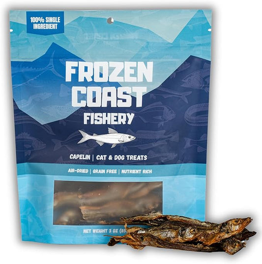 Frozen Coast Capelin Cat & Dog Treats- Single-Ingredient, All-Natural, High-Protein, Omega-3s, Fish Snacks (3 oz Bag)-PurrikoPets