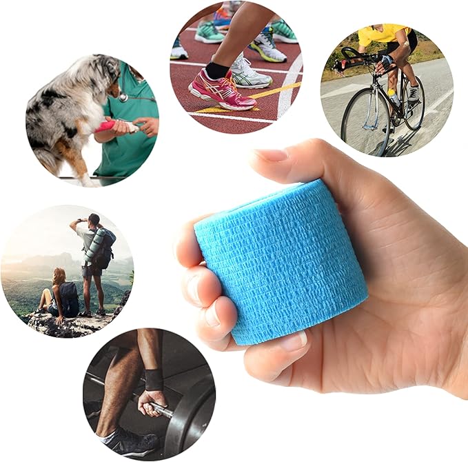 9 Pack 2" x 5 Yards Self Adhesive Bandage Wrap Self Stick Wrap for Ankle, Wrist, Finger, Sports, Breathable Cohesive Vet Tape for Pets (Light Blue)-PurrikoPets