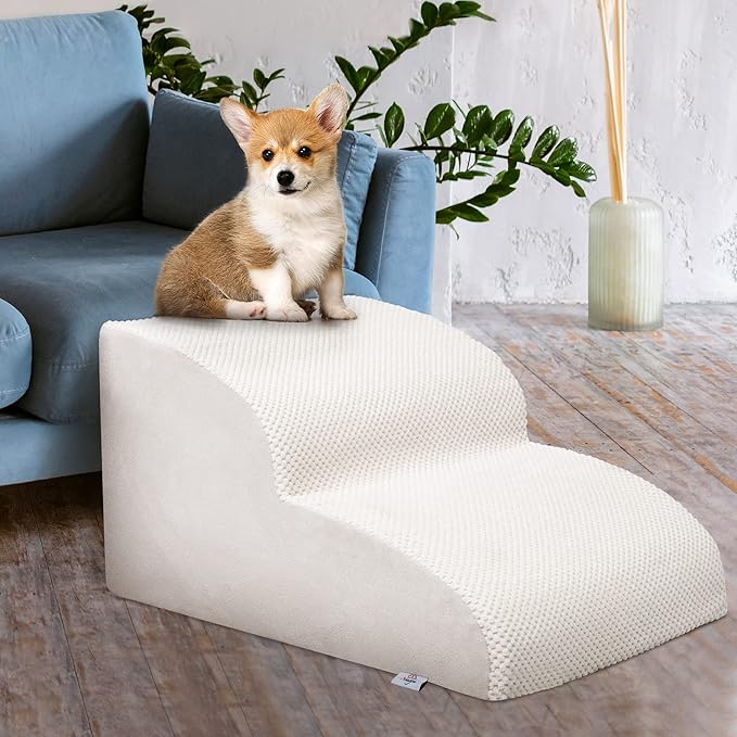 Dog Stairs for Small Dogs - High Density Foam Pet Steps, Extra Wide Dog Ramp with Non-Slip Bottom for High Beds, Couch and Sofa, Best for Dogs Injured, Older Doggy Cats-PurrikoPets