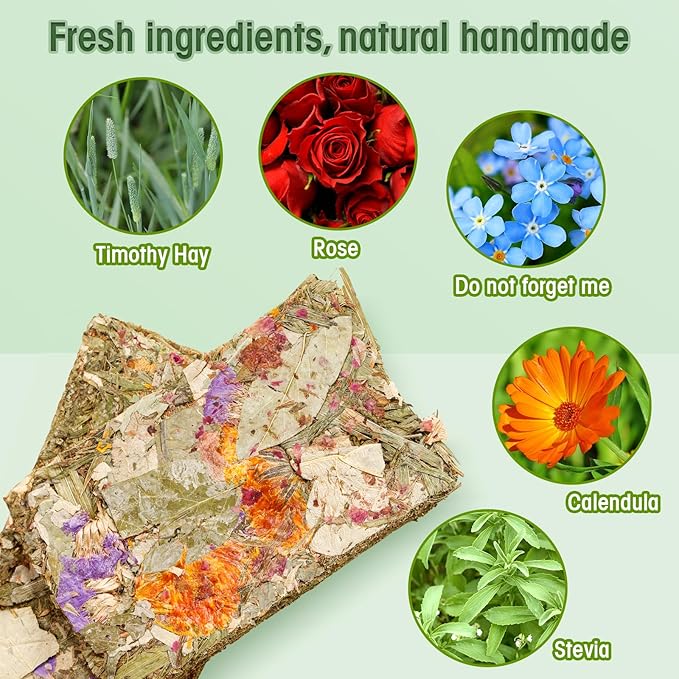 Abizoo Rabbit Natural Treats,10Pcs Timothy Hay Toys Chips Bunny chew Toys with Herbal Flowers Guinea Pig Treats for Hamster Chinchillas Gerbils Rats Small Animals Teeth Care Crisp Snacks-PurrikoPets