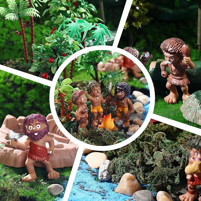 27 Pcs Primitive Man Figurines Kit, Include Diorama Supplies Mini People Figures Mixed Model Trees Stone Sand for Diorama Box Educational School Project Gift-PurrikoPets