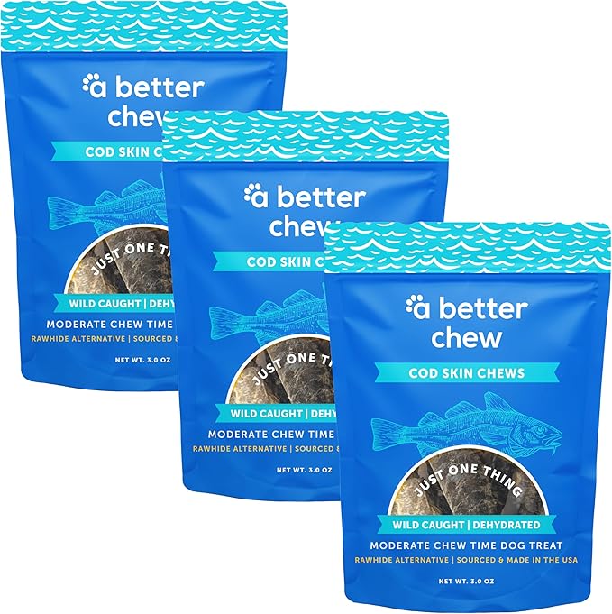 A Better CHEW – Wild Caught Cod Skin Dog Treats | Sourced and Made in The USA, Single Ingredient, Dehydrated | Natural, Healthy Alternative to Rawhides + Bully Sticks, Long Lasting Chew-PurrikoPets