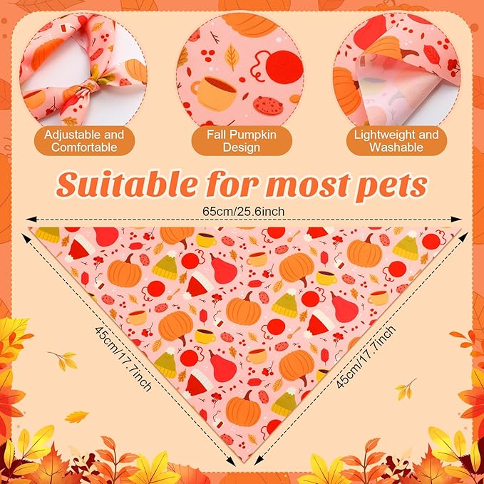 Abbylike 50 Pcs Fall Dog Bandanas Bulk Pumpkin Bandanas for Dogs Triangle Kerchief Bibs Scarf for Small Medium Large Pets Autumn Thanksgiving Costume Accessories, 25 Styles (25.6 x 17.7 x 17.7 Inch)-PurrikoPets
