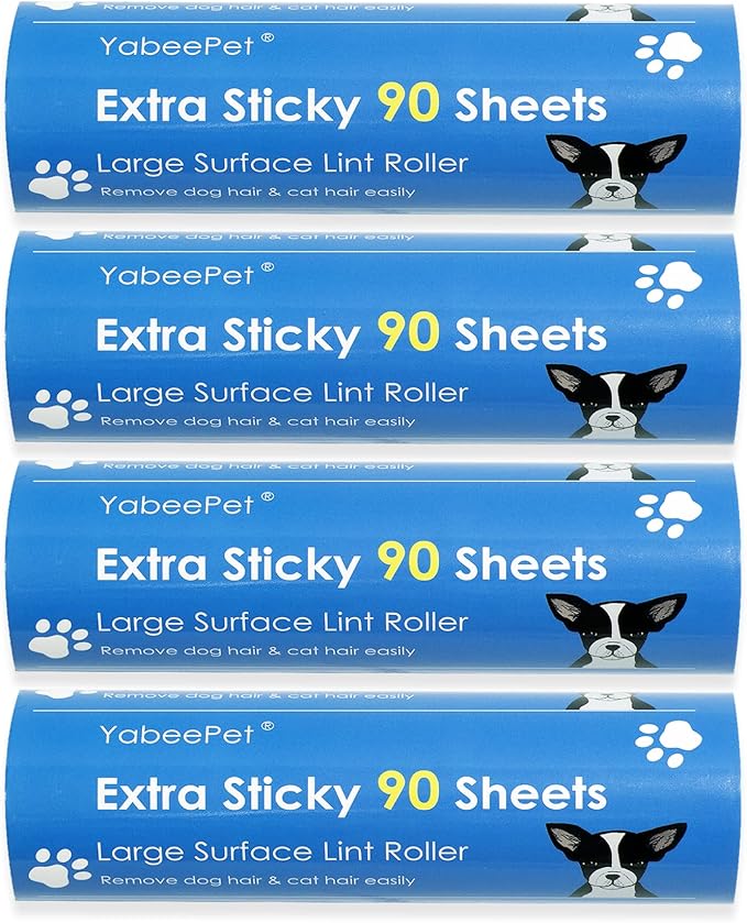 Extreme Sticky Large Surface Lint Roller, 6.3'' Giant Pet Hair Remover Roller for Pet Dog Cat Hair, Clothes&Furniture Cleaning, 90 Sheets (4 Refills)-PurrikoPets