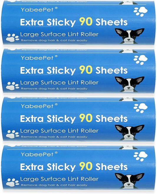 Extreme Sticky Large Surface Lint Roller, 6.3'' Giant Pet Hair Remover Roller for Pet Dog Cat Hair, Clothes&Furniture Cleaning, 90 Sheets (4 Refills)-PurrikoPets